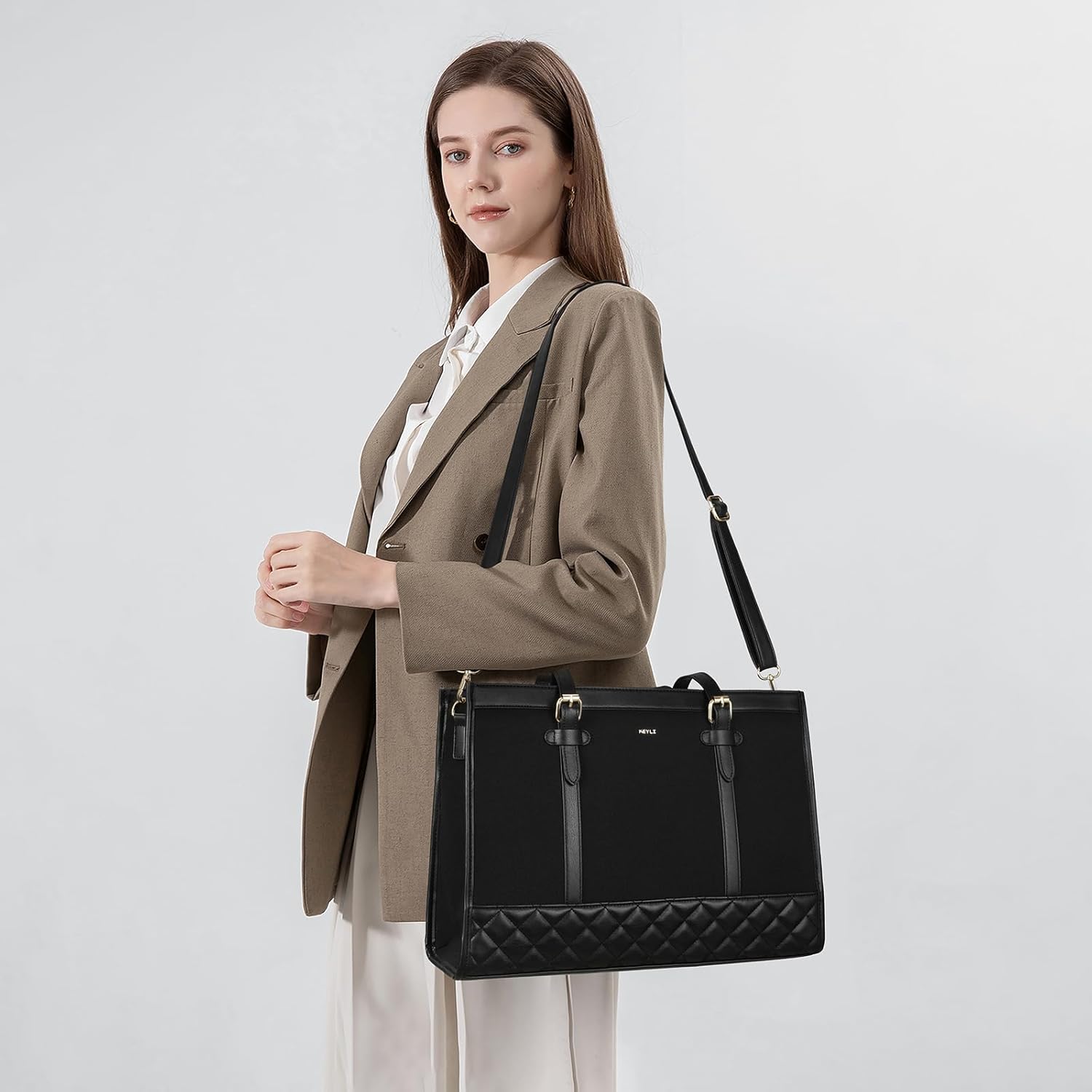 Keyli 3pcs Laptop Bag for Women,15.6 Inch Canvas Tote Bag Work Bags Large Business Computer Briefcase Shoulder Handbag Purse - Image 4