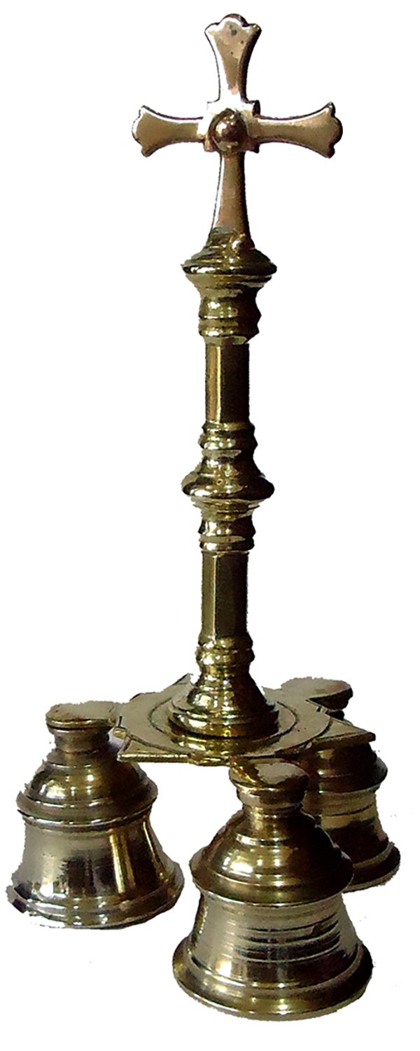 Artesania Brass Bell with Cross Idols - (Height - 20.32 Cm, Gold)