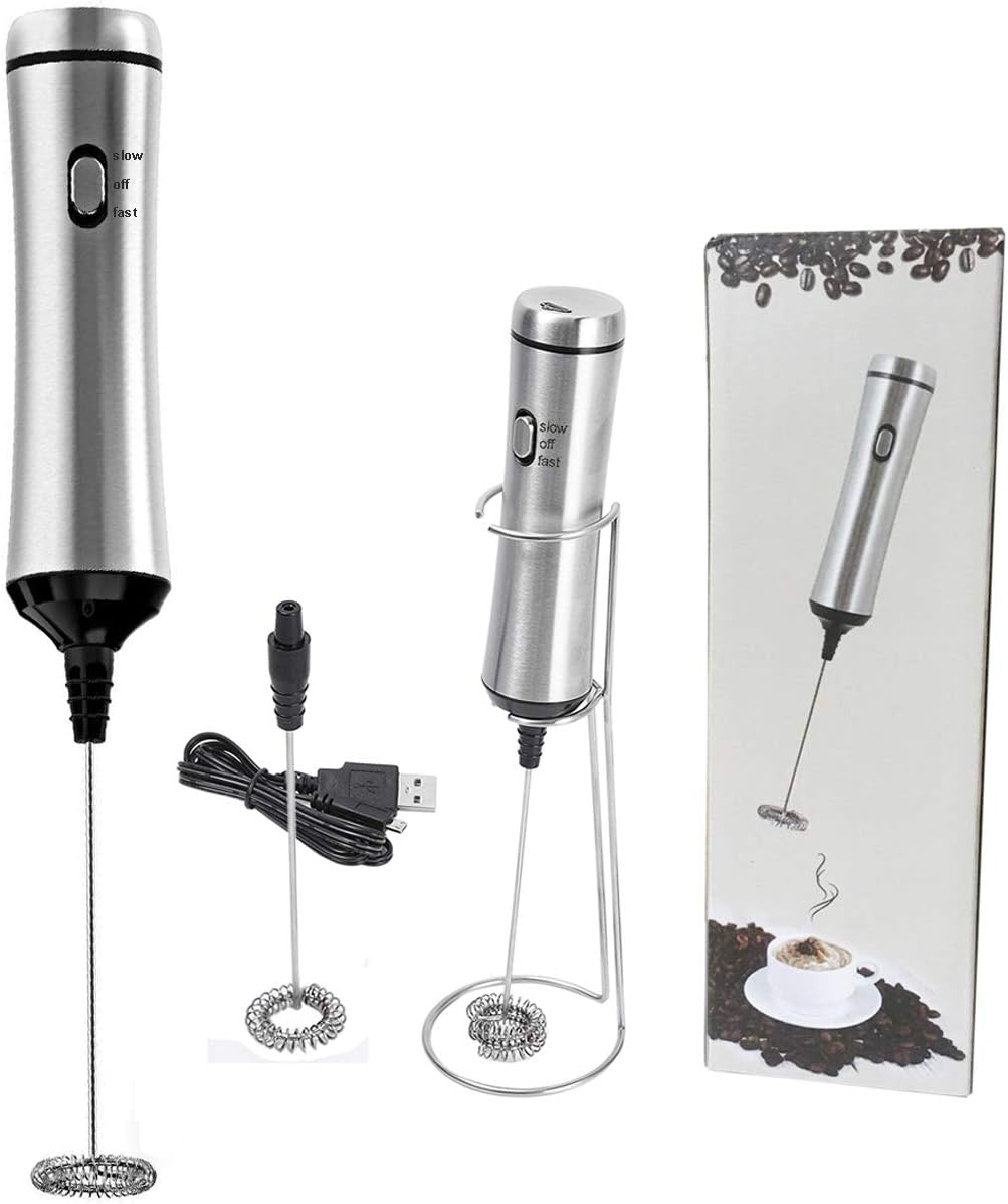 Milk Frother - Electronic Rechargeable Milk Frother With 2 Stainless Steel Frothing Head
