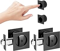Vista 10 de Herrajes negros para puerta de bolsillo, 2 3/8 pulgadas, cierre de puerta de bolsillo cuadrado negro mate resistente, manija de puerta de bolsillo