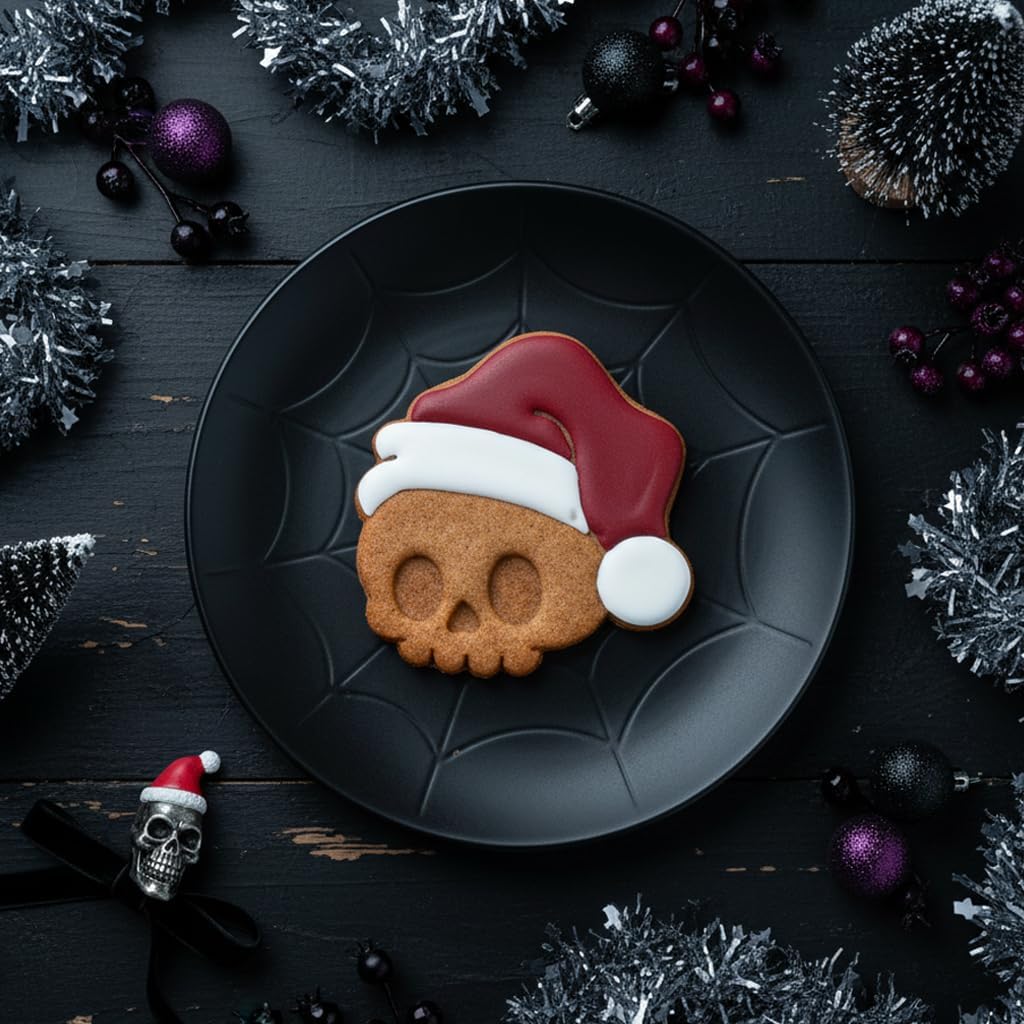 BAKERLOGY Set of 2 Christmas Ghost & Cute Skull Cookie Cutters – Kawaii Santa Hat Spirit and Festive Skull Baking Molds for Holiday Cookies & Fondant Decorations