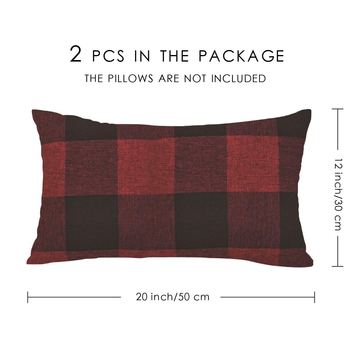 ORANIFUL Fodere Cuscini Set da 2 Copricuscini Divano Tartan Quadrati Decorativi in Lino per Letto Décor Casa Auto 30x50 cm (Bordeaux&Nero, 2 Pezzi)