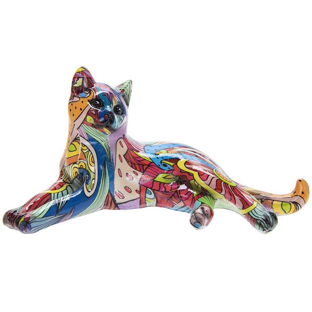 Lesser & Pavey Groovy Art Lying Cat Glossy Bright Coloured Animal Figure Ornament Home Decor