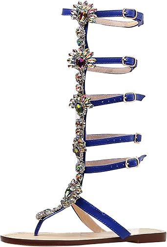 Sandals Women Dressy Summer Flat Strappy, Summer Womens Roman Sandal Strap Casual Knee-High Sandals Peeptoe