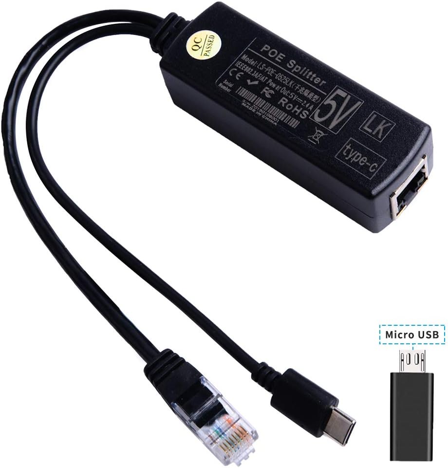 GeeekPi Gigabit USB-C PoE Splitter 48V to 5V IEEE802.3af Power Over Ethernet for Raspberry Pi 4B/3B+/3B,Tablets, Dropcam(48V to 5V 2.4A)