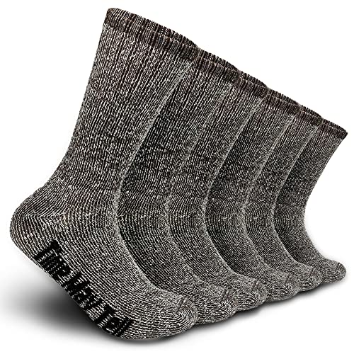 Time May Tell Mens Merino Wool Hiking Cushion Socks Thermal Warm Crew Winter Boot Socks Pack (Brown(3 pairs), US Size 9~13)