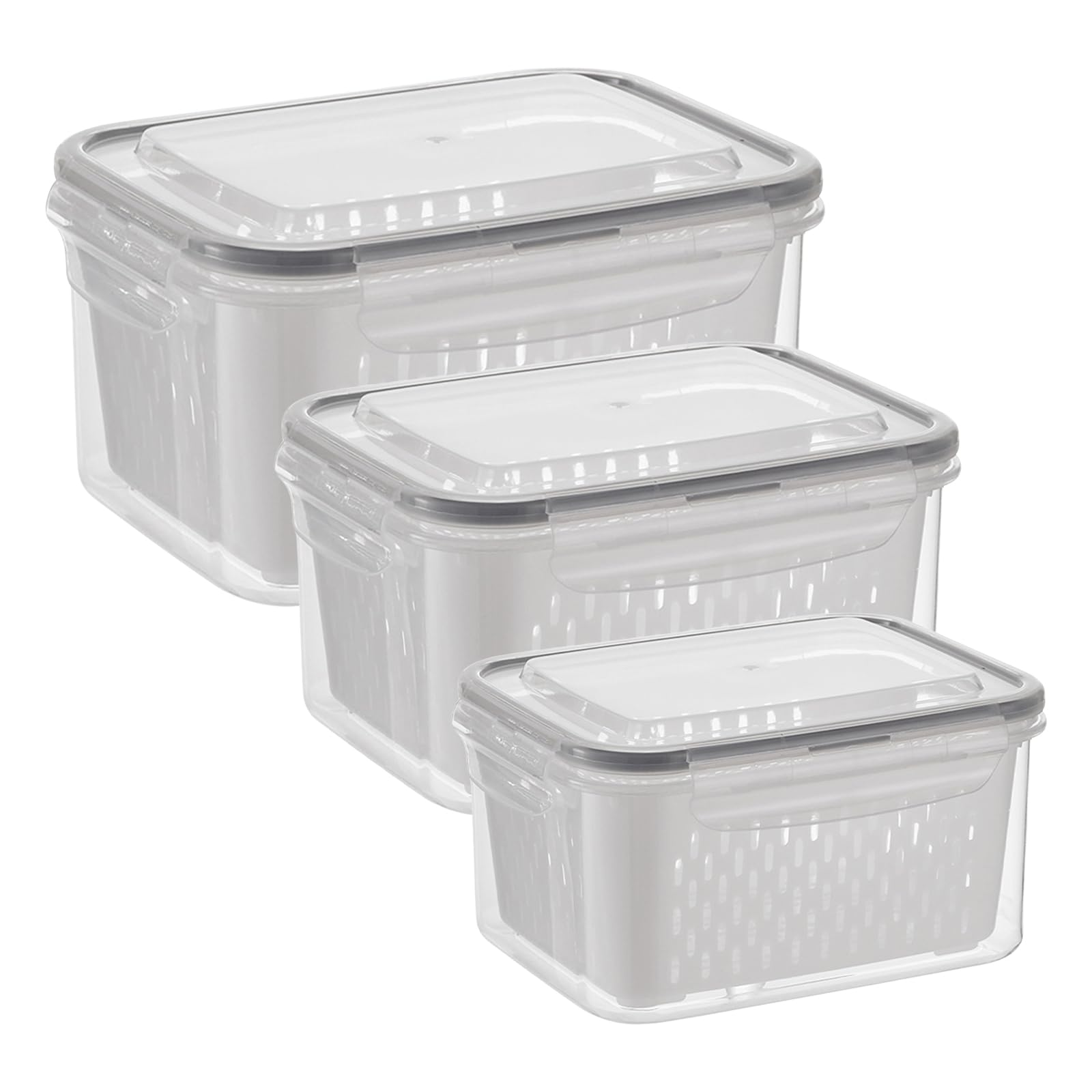2026 New 4-in-1 Food Storage Container – Refrigerator Produce Keeper with Drain Basket, Transparent Plastic Kitchen Organizer for Vegetables and Berries