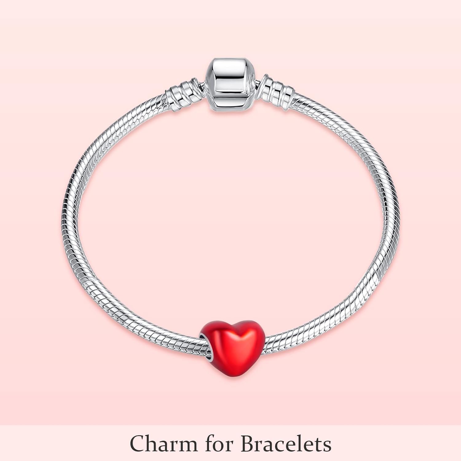 Red Ribbon Color Heart Charms 925 Sterling Silver Bead for Bracelets - Image 5