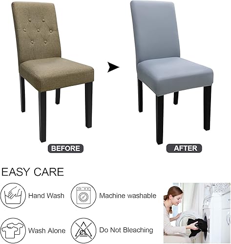 Miniatura 8 de Juego de 4 fundas para sillas Parsons de comedor, elásticas, de color liso, extraíbles y lavables, fundas protectoras para sillas de cocina,
