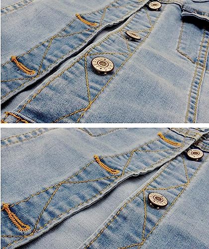 Kedera Women Denim Jacket Button Down Collarless 3/4 Sleeve Cropped Jean Jacket #TOP3