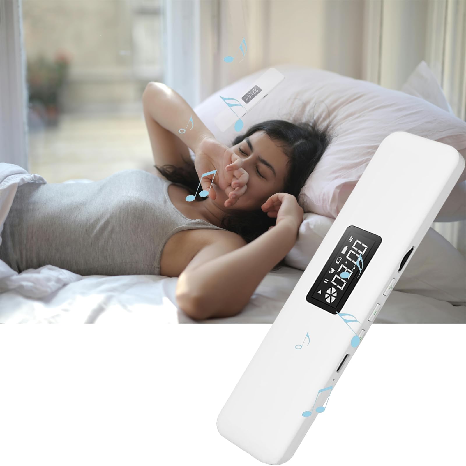 Under Pillow Speaker Bluetooth, Mini Bone Conduction Speaker, Bluetooth Sleep Headphones with Display for Sleeping, Sleepbar White Noise for Side Sleepers, Timer Speaker for Insomniacs (XSLEEP-3)