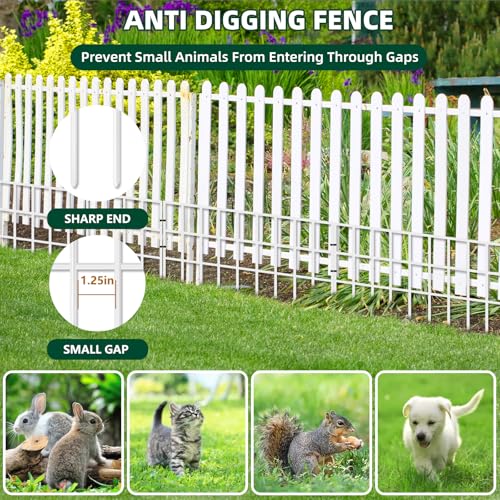 Image of 31ft(L) x 13in(H) Animal Barrier Fence, 22 Panels No Dig Garden Fence for Dog Rabbit, Rustproof Anti Digging Barrier, Garden Edging Border Ground Defense for Outdoor, Yard, Patio, White