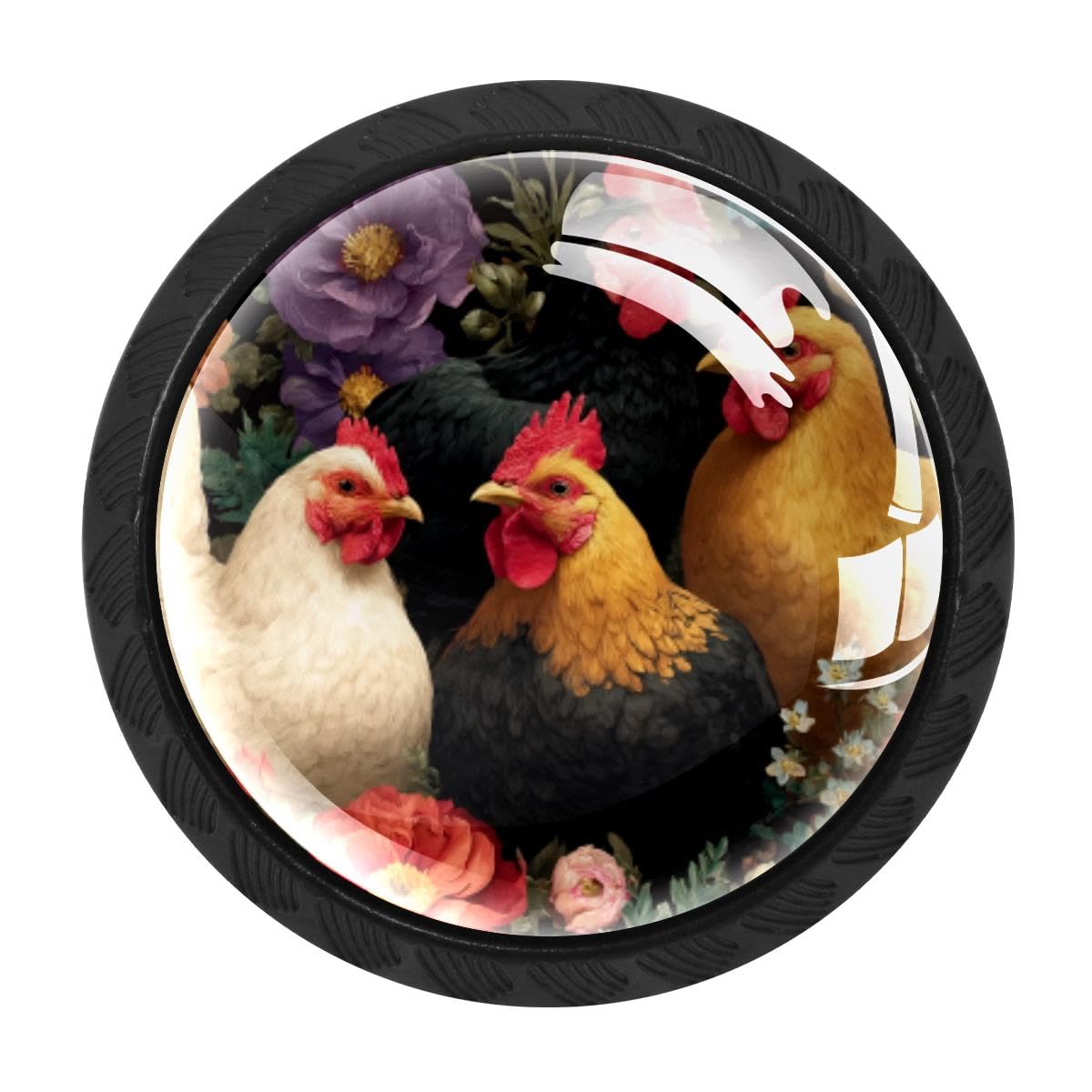 4 PCS Kitchen Cabinet Knobs, Rooster Flower Drawer Knobs Dresser Handles