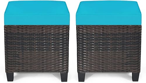 LDAILY Moccha - Juego de 2 otomanas para patio al aire libre, para todo tipo de clima, con cojines extraíbles, reposapiés para exteriores (turquesa)