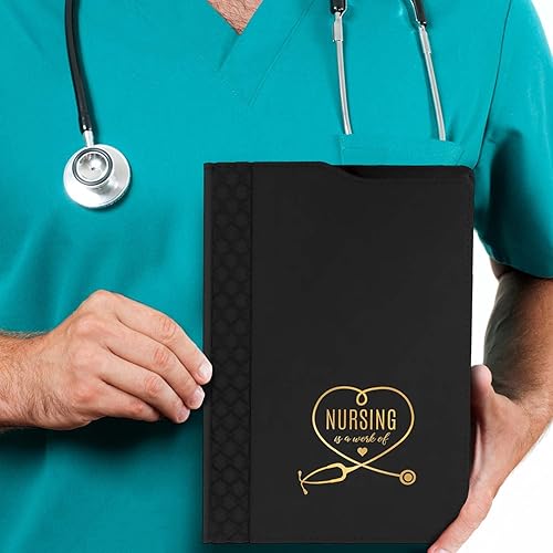 Miniatura 7 de Nurse Appreciation - Juego de folio y bolígrafo negro, 5.75 x 8.75 pulgadas, Nursing Is A Work Of Heart de piel sintética negra y dorada, juego de