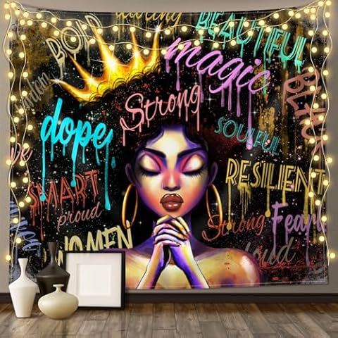 IAGM African American Women Tapestry Black Art Tapestry Afro Black Girl Tapestry African American Wall Hanging Bedroom Dorm Home Decor (type-06, 60 * 51in) Cover