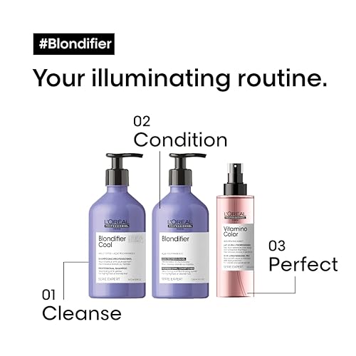 Miniatura 4 de L'Oréal Professionnel Paris Blondifier - Juego de champú y acondicionador aclarante  Restaura el cabello tratado con color, mejora el brillo y