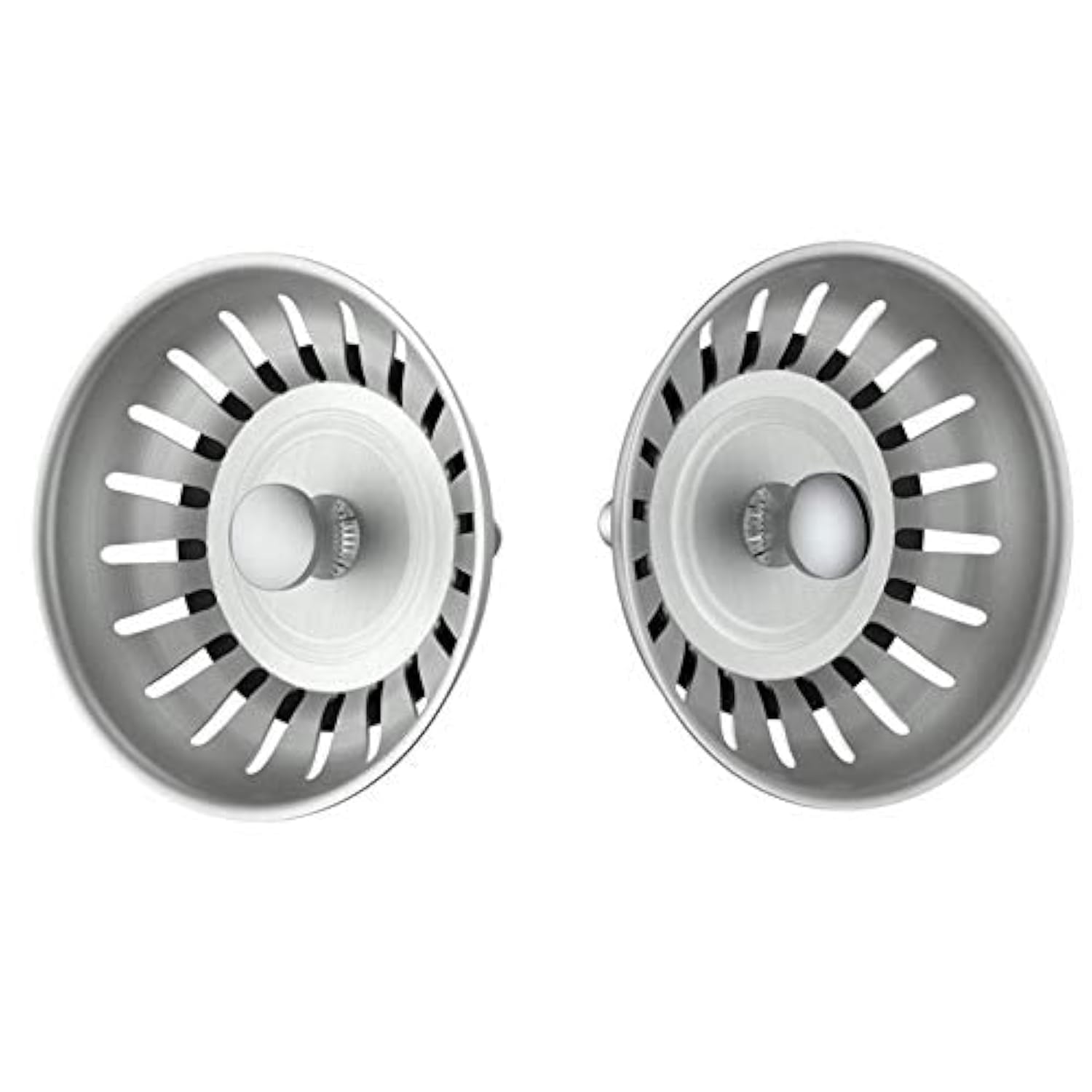 KANARY Cesta coladora de fregadero de cocina de acero inoxidable, repuesto para desagües estándar (3-1/2 pulgadas), tapón de goma con bloqueo de bola (paquete de 2, acero inoxidable)