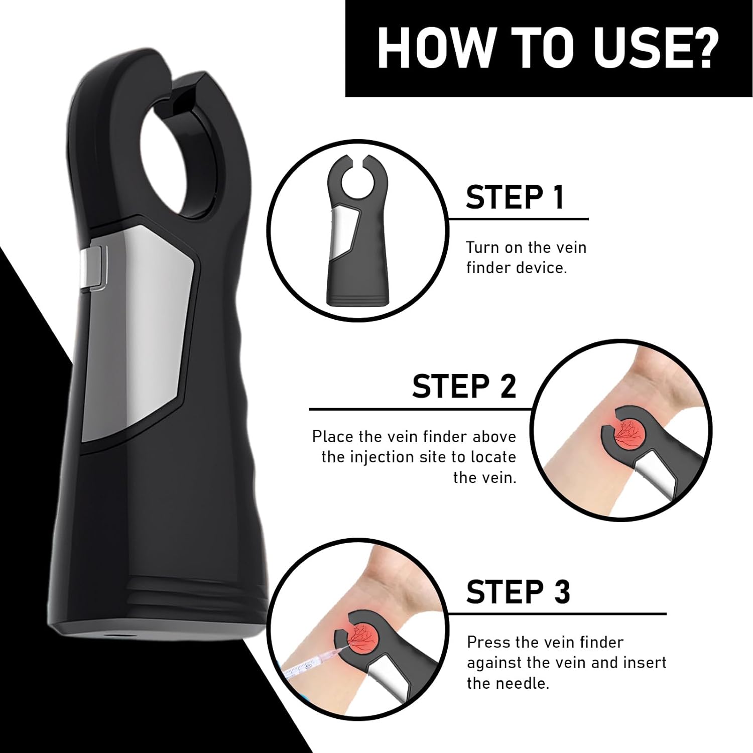 Rechargeable Vein Finder Viewer for IV Access Phlebotomy for Nurse Clinics Homes Use，Vein Finder Light for Various Skin People LED Vein Viewer (Black)