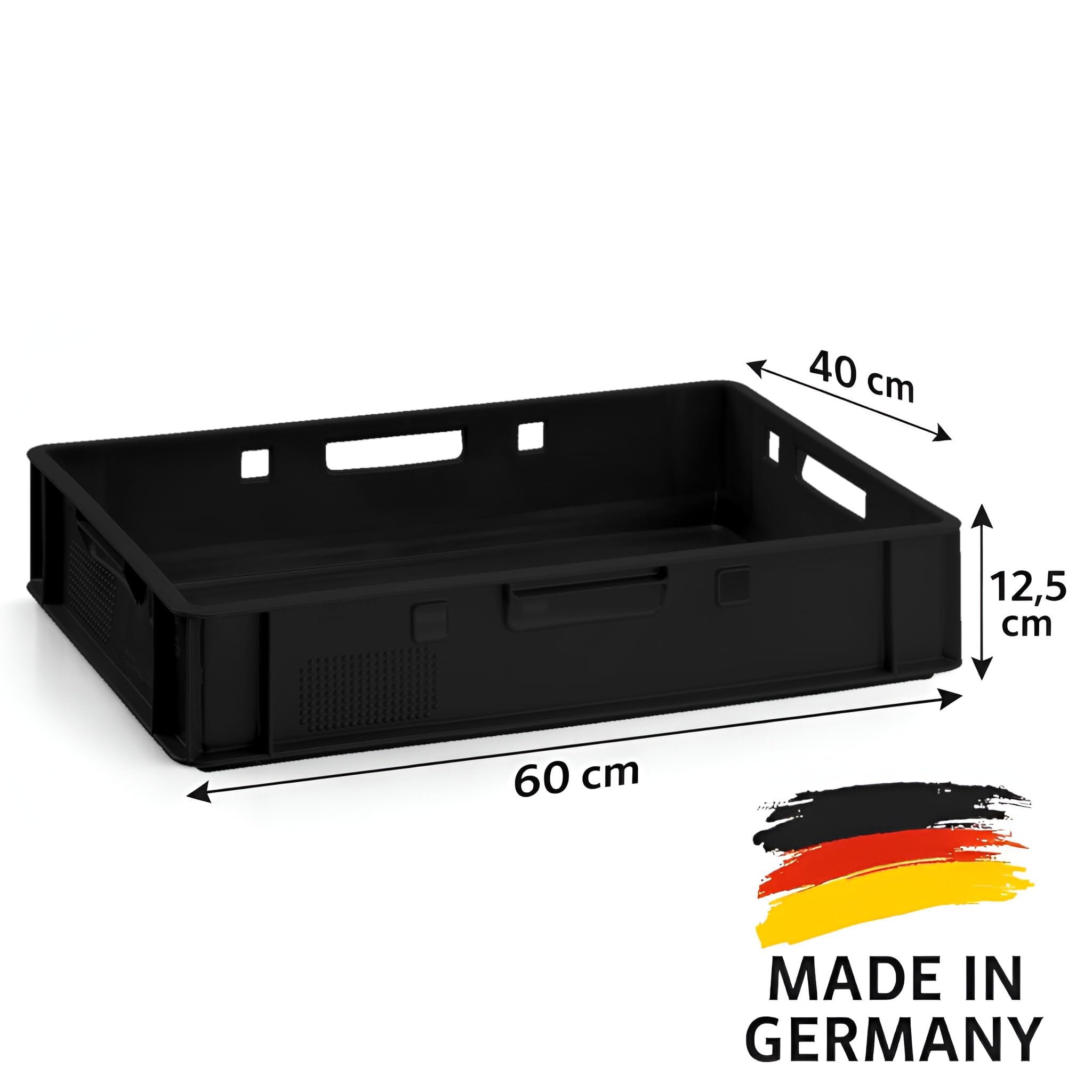 BURI Lot de 10 caisses à viande E1 multicolores 60 x 40 x 12,5 cm – Caisse à boucher Eurobox fabriquée en Allemagne – Qualité alimentaire, robuste, empilable – Boîtes de rangement plates (noir)
