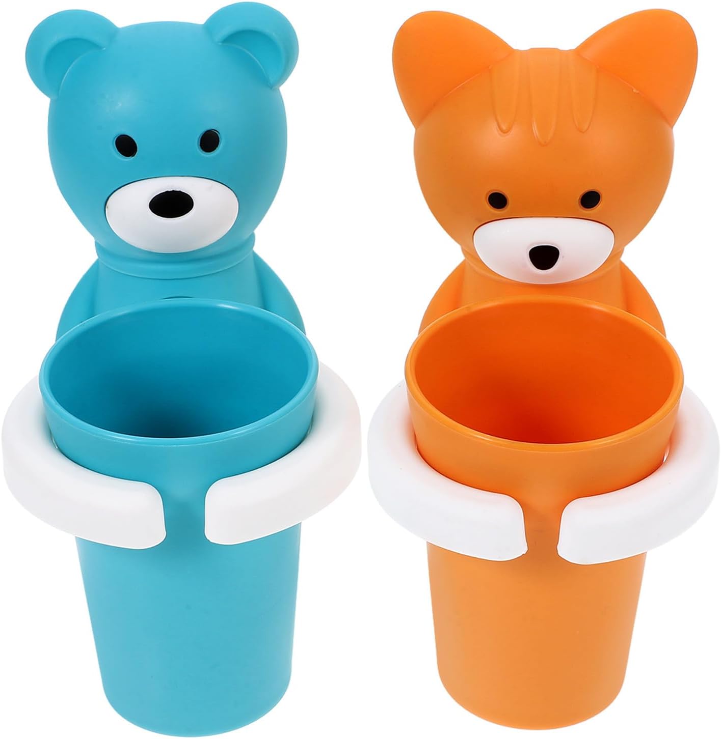 2 Set Cartoon Toothbrush Cup Holder Wall Mounted PP for Bathroom