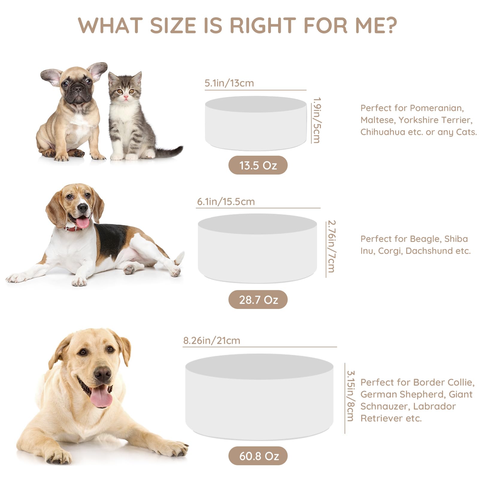 SPUNKYJUNKY Keramiknapf für Hunde und Katzen, 1,7 l, modern, niedlich, beschwert, Weiß (1 Stück)