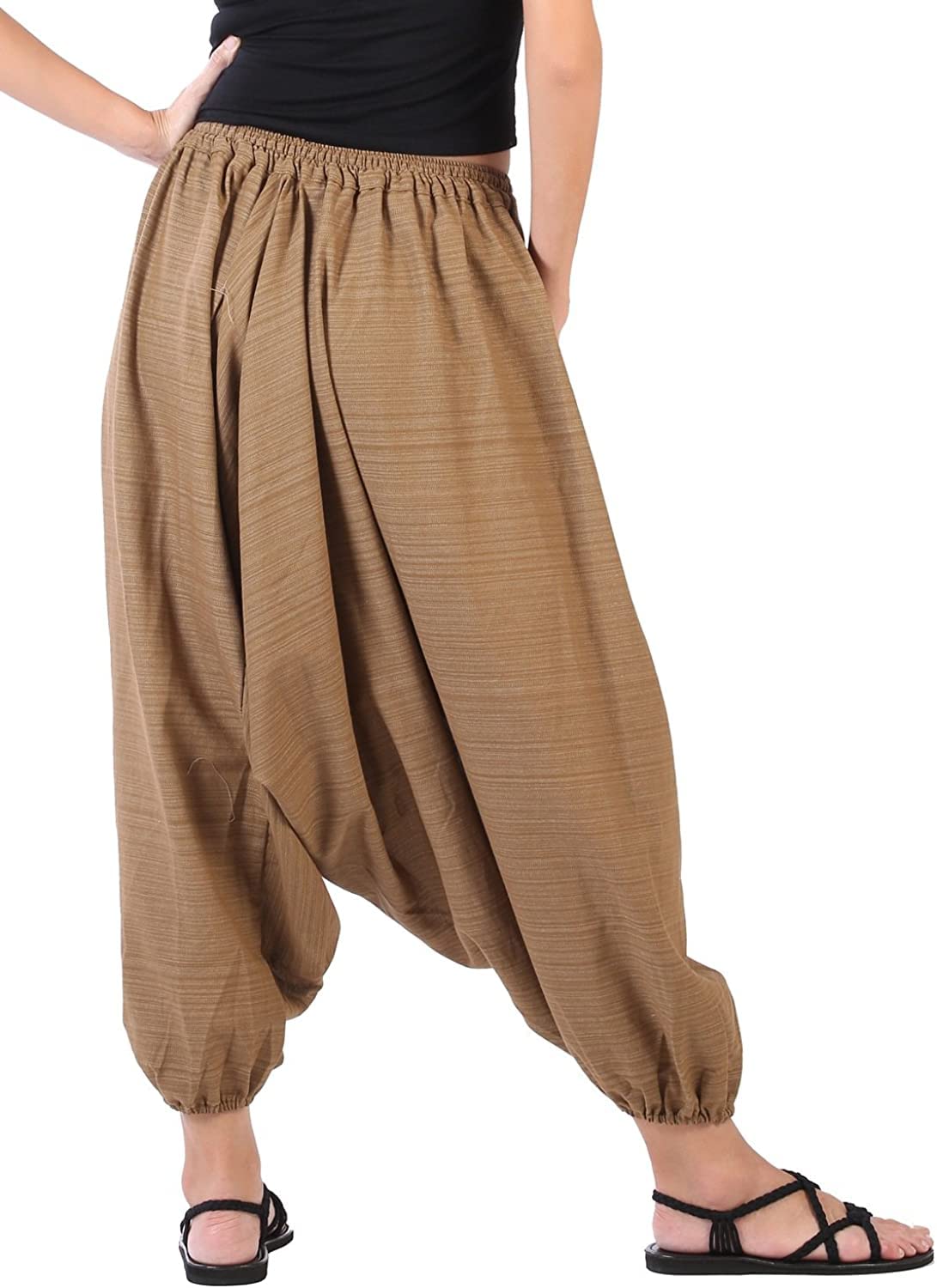 Whitewhale Mens Women Cotton Stripe Aladdin Loose Baggy Boho Hippie Harem Pants Beige 3