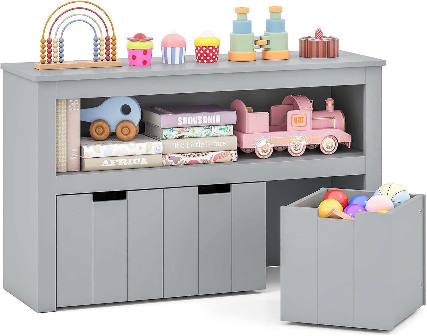 GLACER Toy Storage Organizer, Wooden Grey Toy Box with 3 Movable Drawers