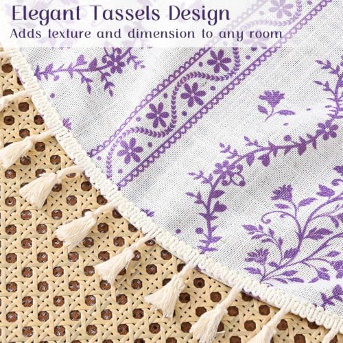 Image of Yinhua Boho Curtains for Living Room 84 Inch Length Vintage Linen Curtains for Bedroom Light Filtering Window Curtain Rod Pocket & Back Tabs Rustic Tassel Drapes with Tiebacks, White Purple