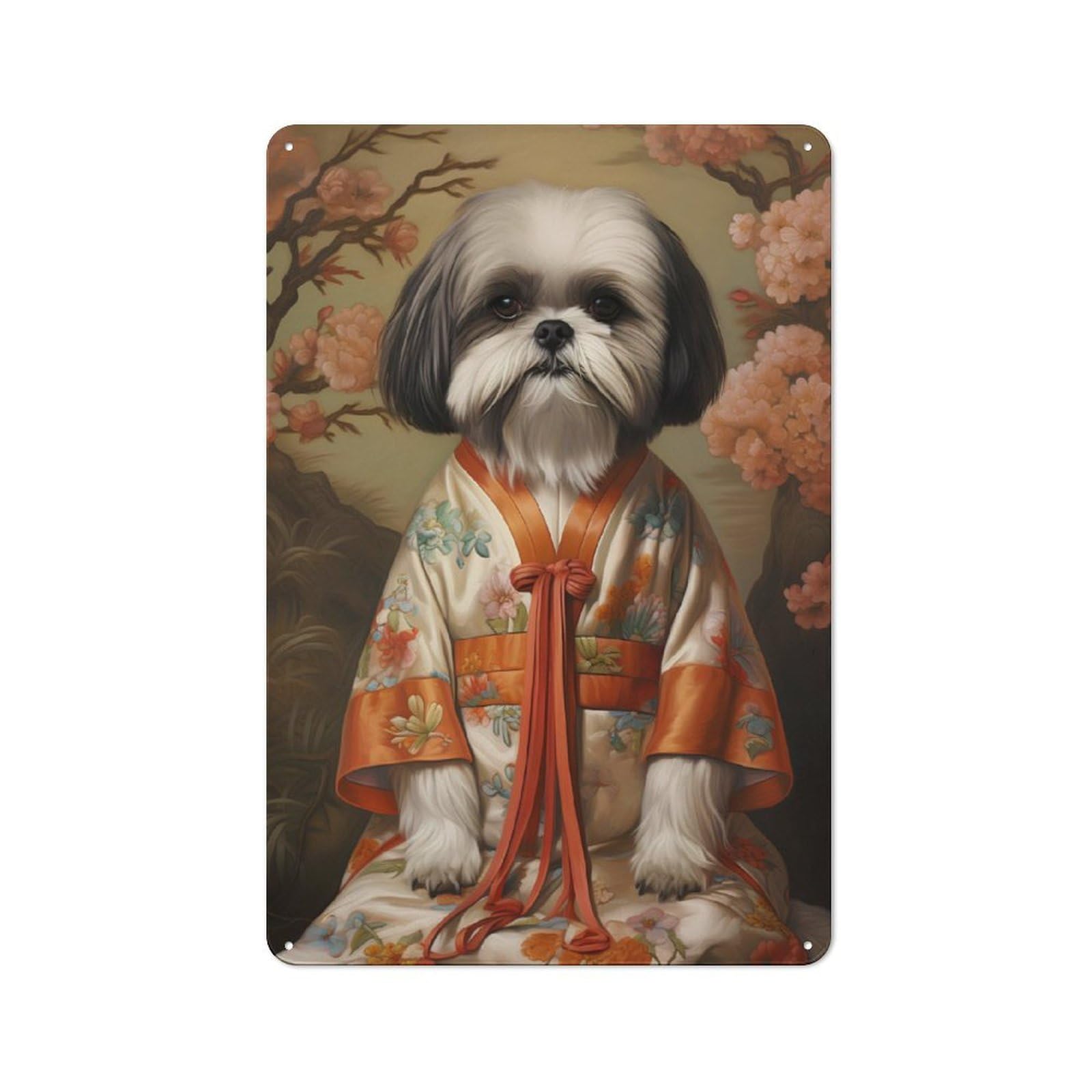 Junmoney Shih Tzu Dog In K Imono Tin Sign 30X20cm With For Workshop Wall, Vintage Decor, For Metal Sign Collectors, For Garage And Workshop Walls