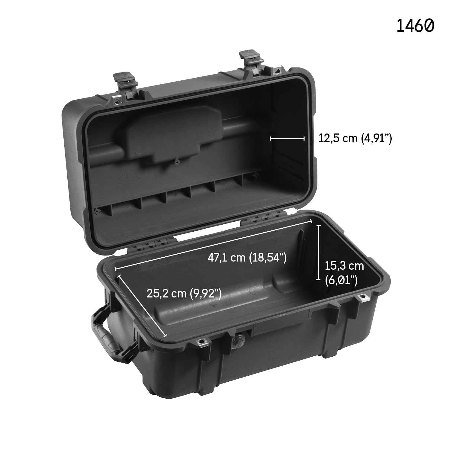 PELI 1460TOOL Caja de Herramientas Profesional Resistente a los Golpes y estanca, IP66 Resistente al Agua y al Polvo, Fabricada en EE.UU, with Adjustable and Removable Tray Dividers, Color Negro, 33L