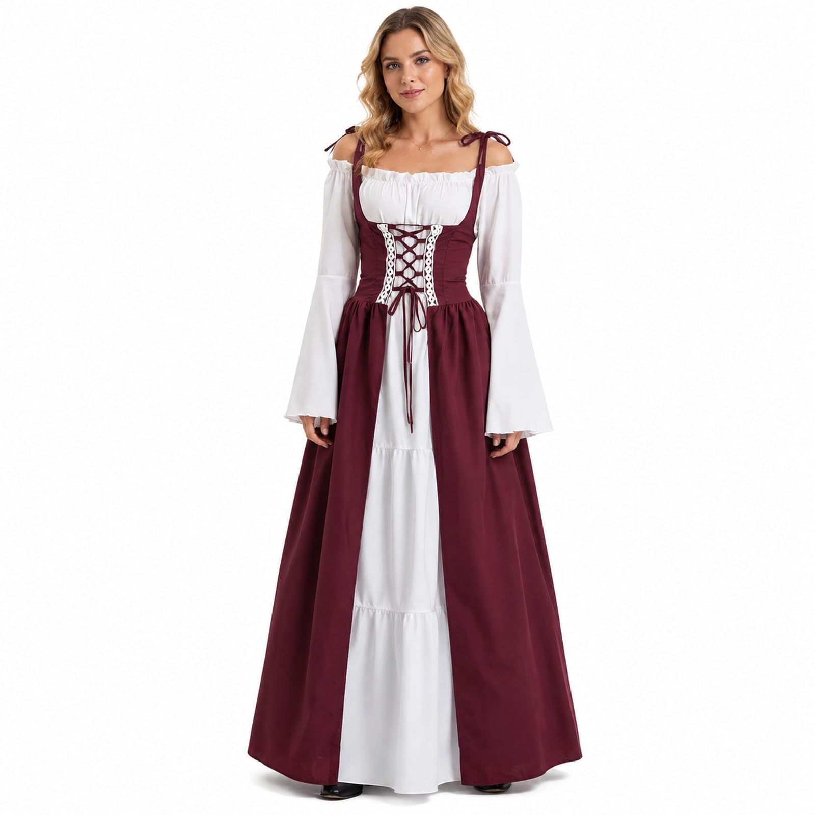 Vestito da donna rinascimentale vittoriano, maxi abito medievale con maniche a tromba, costume da principessa gotico, costume da regina per feste, carnevale e cosplay