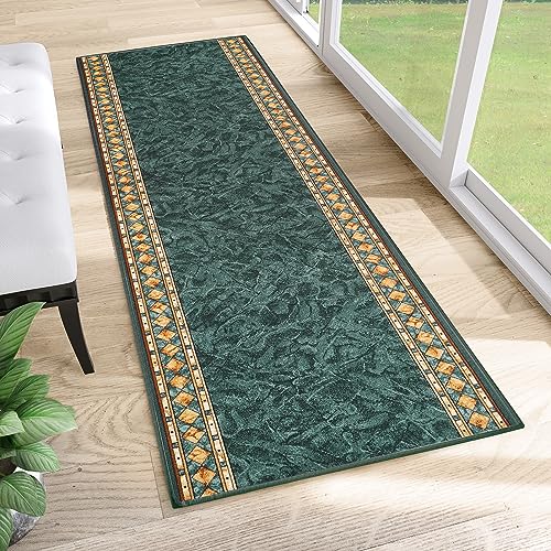 TAPISO Anti Rutsch Teppich Läufer rutschfest Brücke Meterware Grün Gelb Ornament Design Meliert Flur Küche Wohnzimmer 100 x 240 cm – Ansicht 1