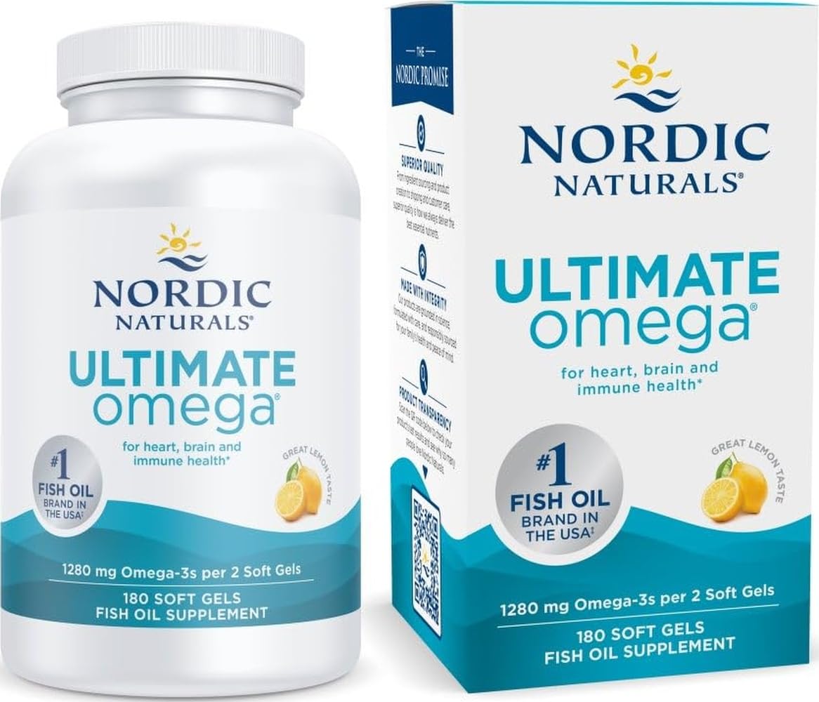 Nordic Naturals Ultimate Omega, 1280mg Omega-3 Fish Oil, Lemon - 180 Count Lemon 180 Count (Pack of 1)