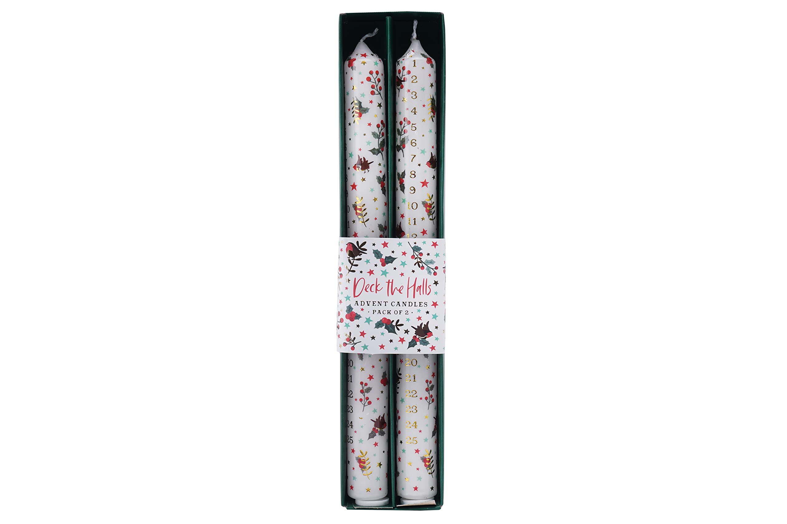 Cgb Giftware White | Christmas Deck The Halls Advent Candles | Pack Of 2 | Countdown To Christmas | Numbered 1 – 25 | Family Tradition | Gift Box | Joy To The World Range | Item No. Gb05960