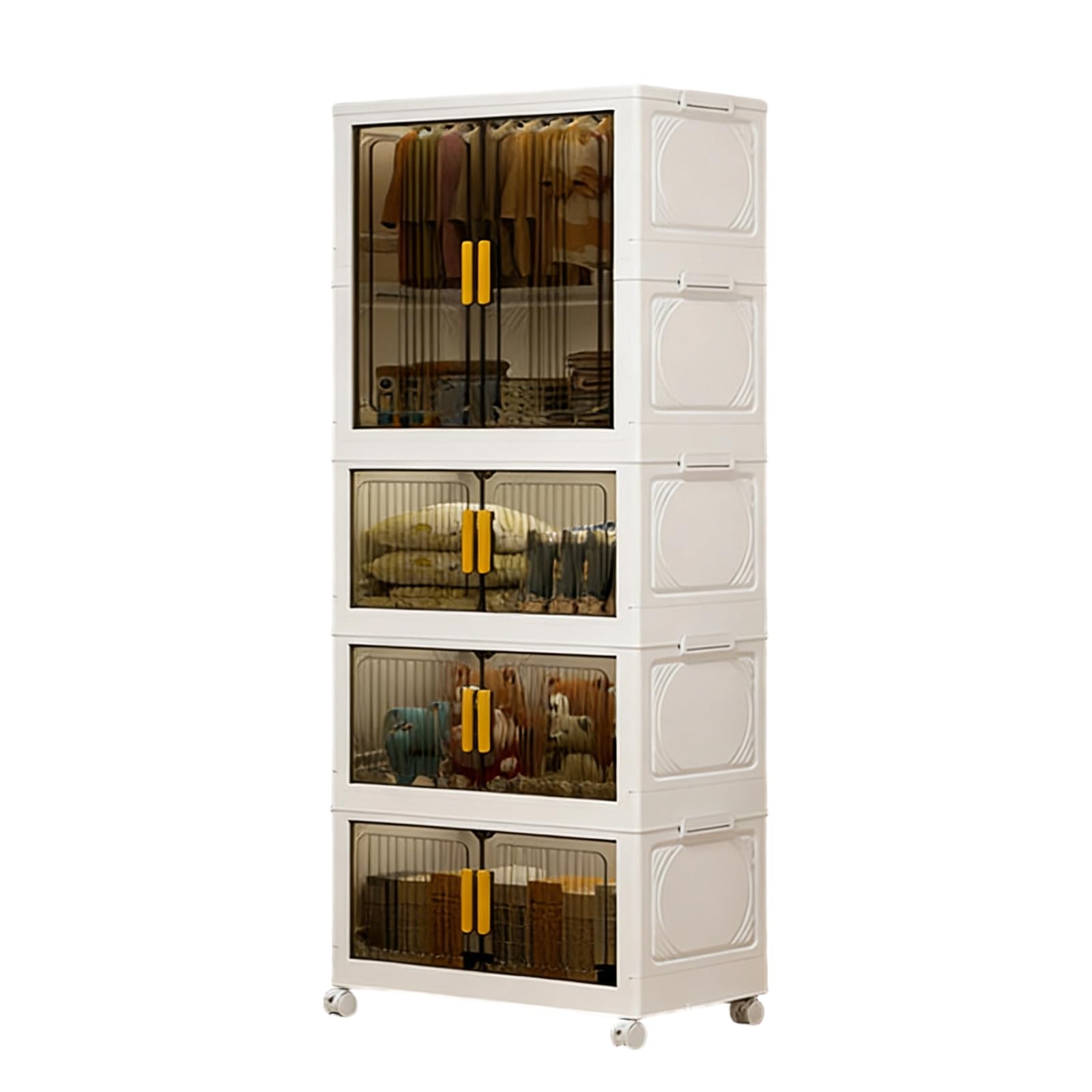 Kunststoff-Klappschrank 60 * 34 * 153.5cm, Zusammenklappbarer Kleiderschrank Einfache Montage, Vielseitiger Schrank mit Rollen und Magnettüren, Mehrzweckschrank für Wohnzimmer Schlafzimmer