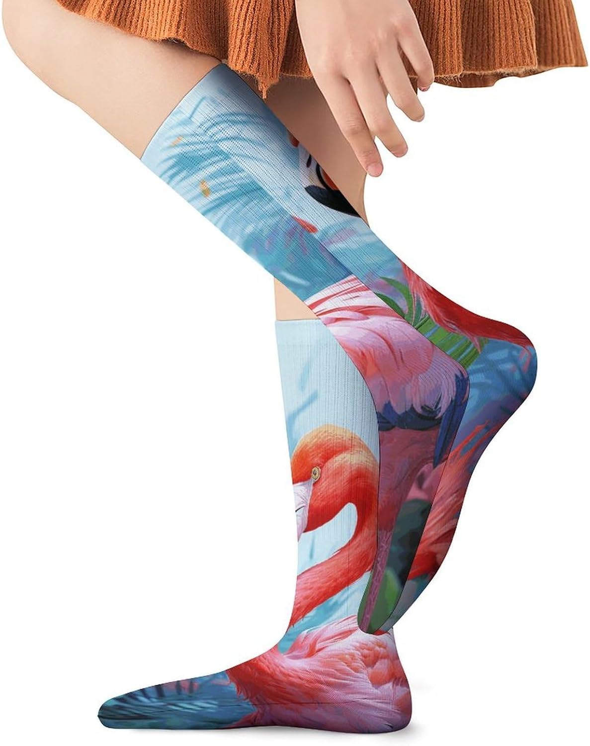 Breathable Crew Sock, Moisture Wicking, Athletic Calf Socks, Cozy | Painted Flamingo Compression Socks for Women Men, Lightweight High Work Socks for Business, Casual