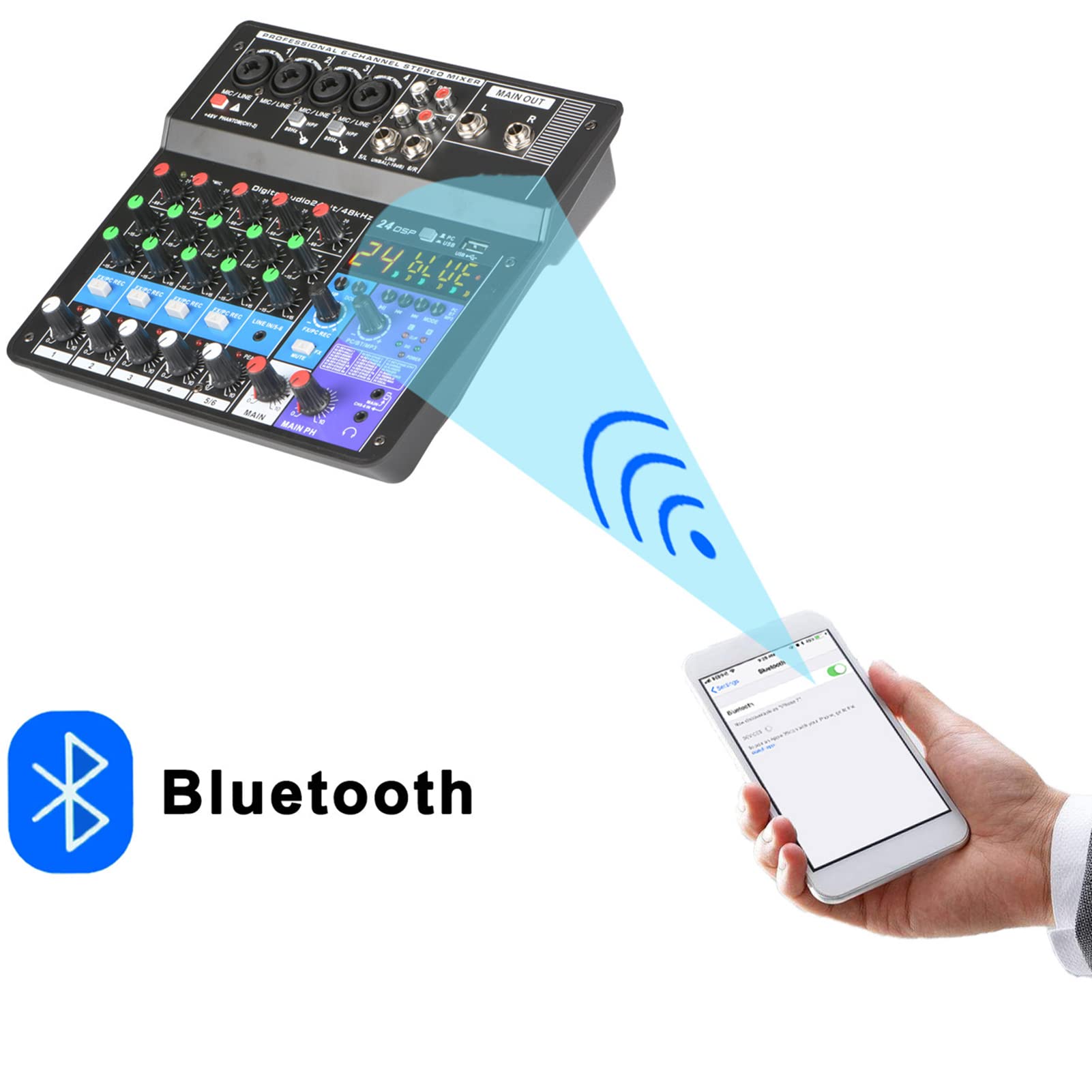 Mezclador de Audio Profesional USB Bluetooth MP3 Entrada de computadora 48V Phantom Power Estéreo DJ Studio Streaming 24 DSP Procesador para Party Studio
