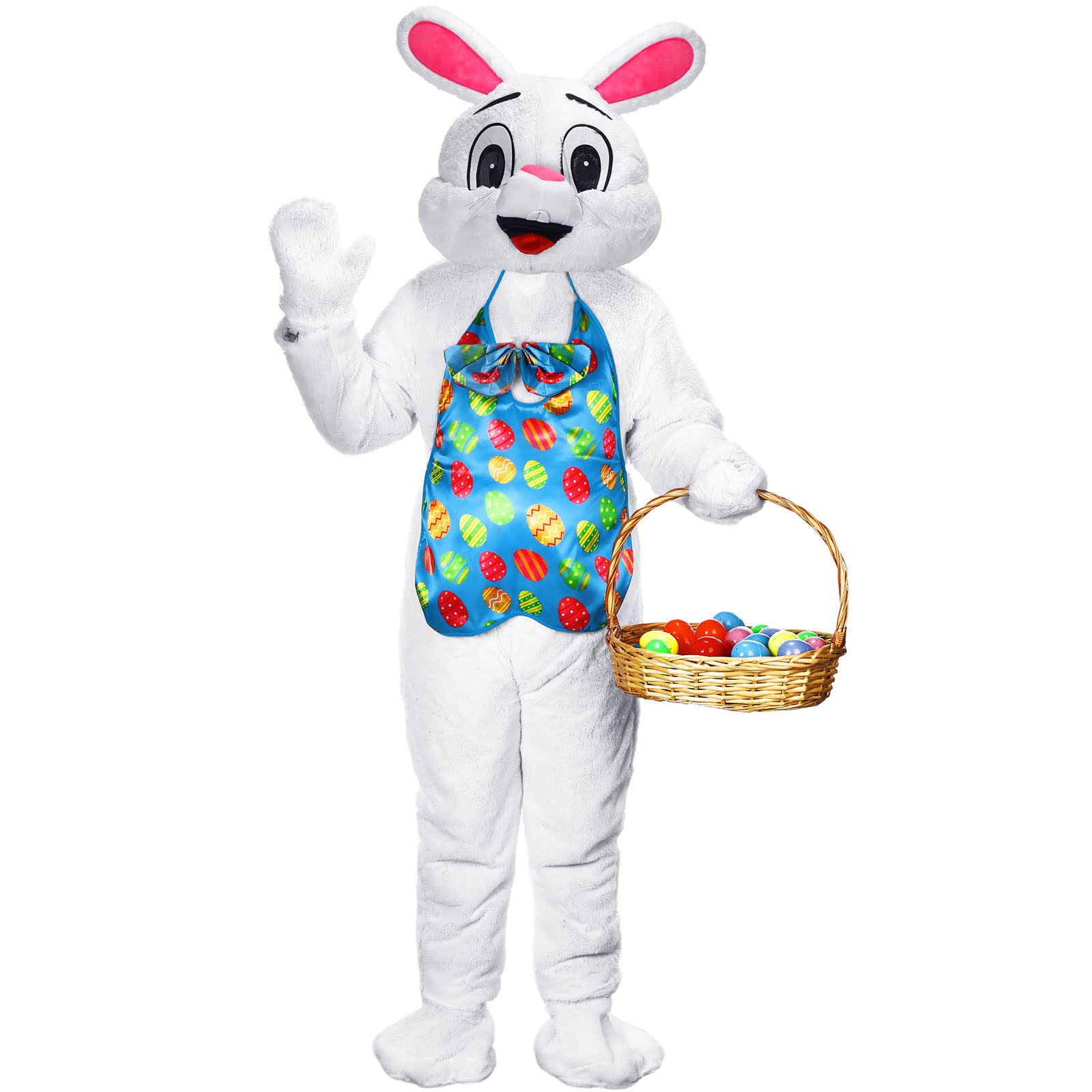 Hicarer 5 Pcs Easter Bunny Costume White Rabbit Full Body Mascot Suit Adult Size Fancy Dress Bunny Cartoon Costume for Easter Cosplay
