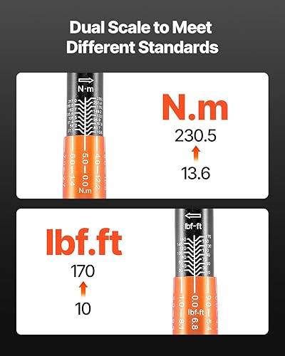 Miniatura 90 de VEVOR Llave dinamométrica de clic de 1/2 pulgada 25-250ft.lb/34-340n.m, juego de llaves dinamométricas ajustables de doble dirección, juego