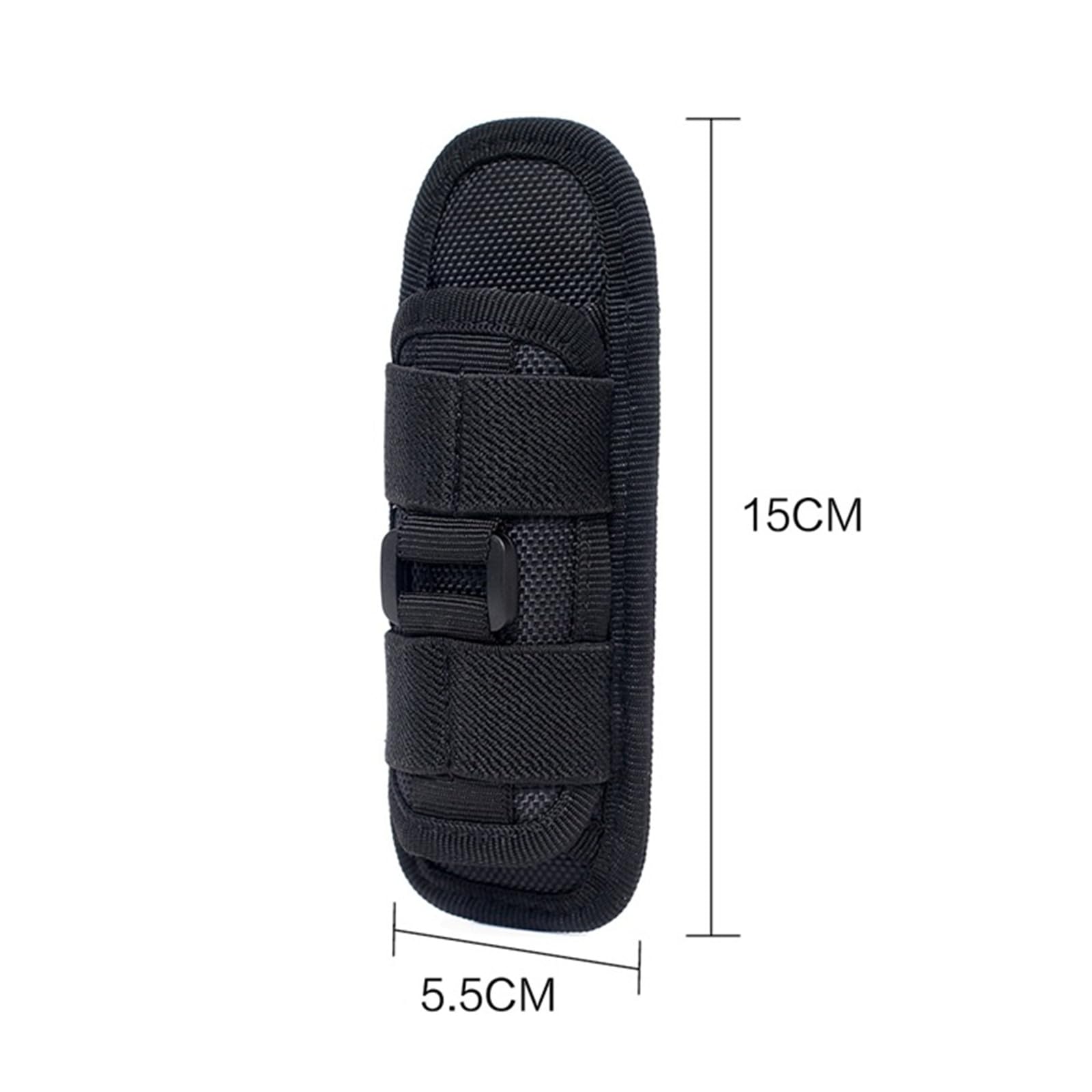 Porta Torcia Cinturone, Supporto per Torcia Tattica, Girevole a 360° per Escursionismo, con Sgancio Rapido per Caccia, Pesca in Campeggio, 15 x 5,5 cm, Nero