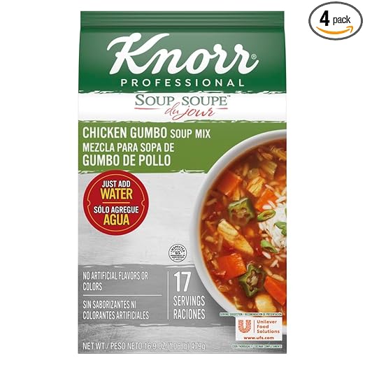 Knorr Professional Soup du Jour Chicken Gumbo Soup Mix No added MSG, 0g Trans Fat per Serving, Just Add Water,1.05 Pound (Pack of 4)