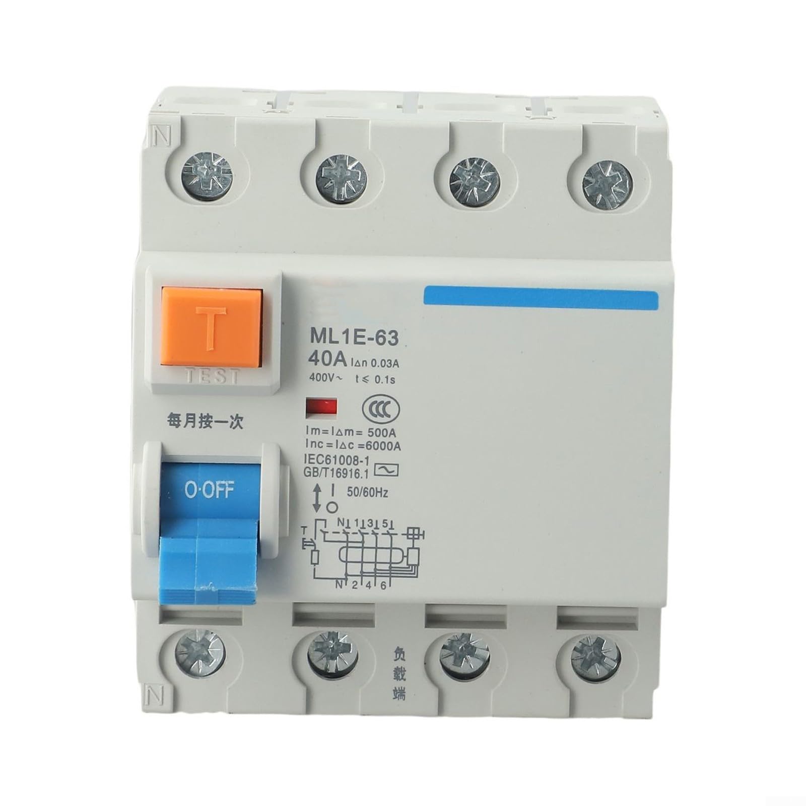 Three Phase Leakage Protection Circuit Breaker, Multifunctional 3P+N Air Switch Leakage Protector, AC400V Din Guide Rail(40A)