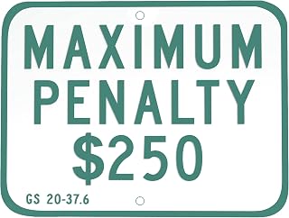 North Carolina Handicap Parking Fine Supplemental Sign - Maximum Penalty $250 Sign - ADA Compliant Digitally Printed Text Signs for Public Parking or Outdoor - Aluminum 12” x 9”