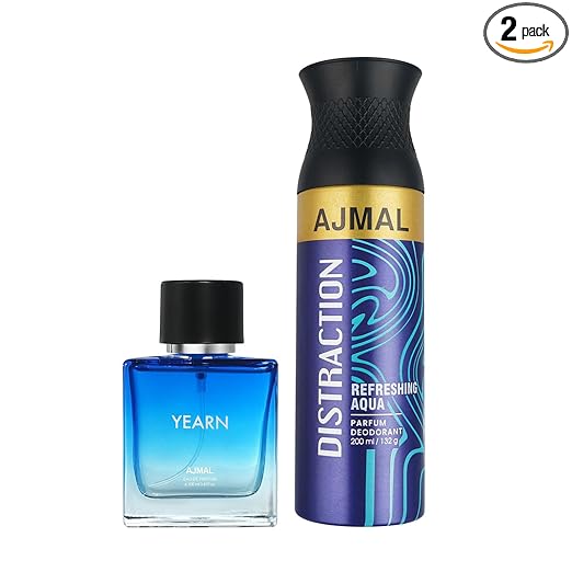 Ajmal Yearn EDP for Men 100ml & Distraction Deodorant for Men & Women 200ml Combo pack of 2 (Total 300ml) + 4 Parfum Testers at Rs. 573