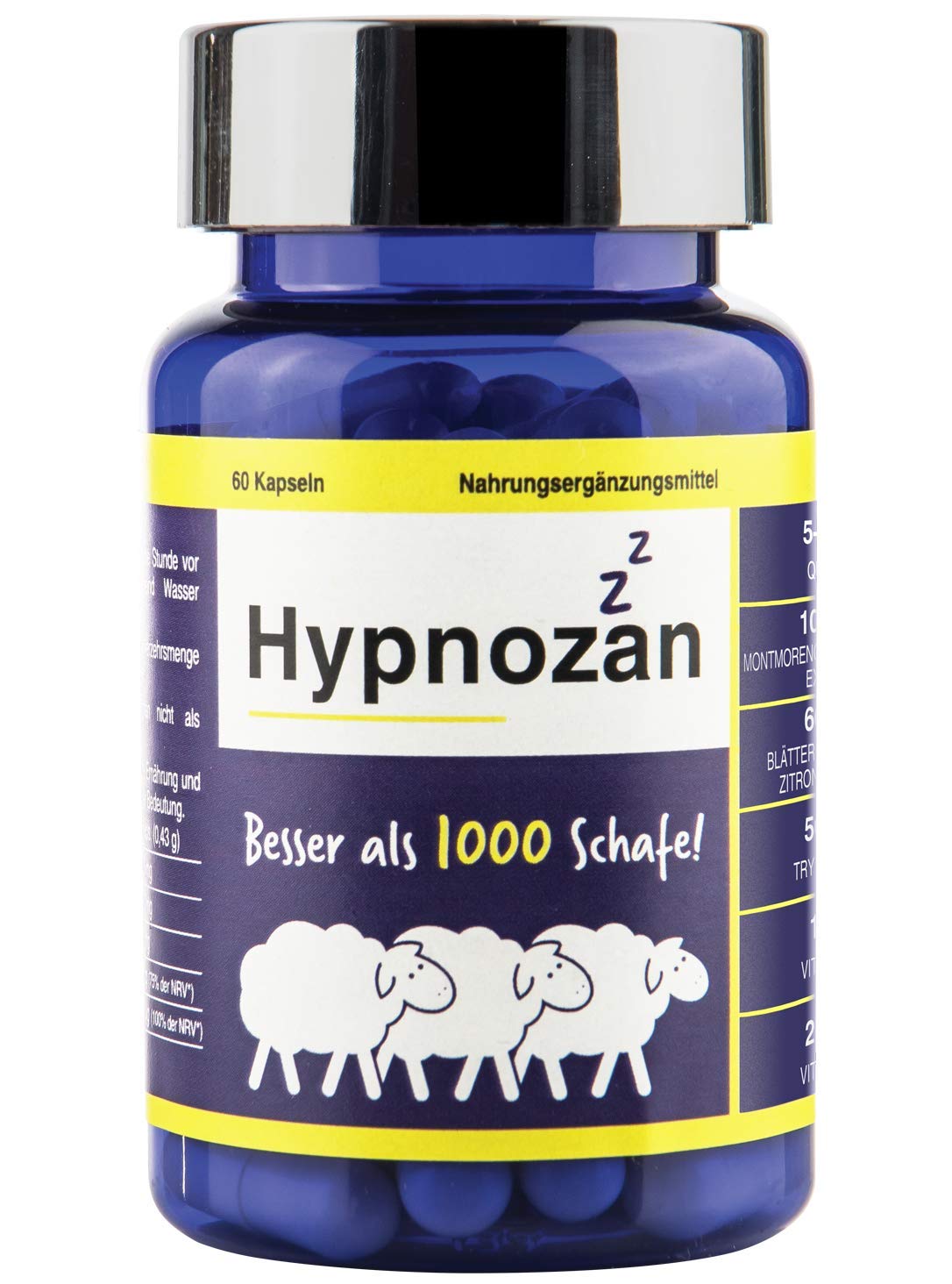 Hypnozan - Pillen für besseren Schlaf Schlafpillen für Erwachsene 60 ruhige Nächte - 60 helle Morgen Laborgeprüft Nur 1 Pille vor dem Schlafen (Aktivpillen)