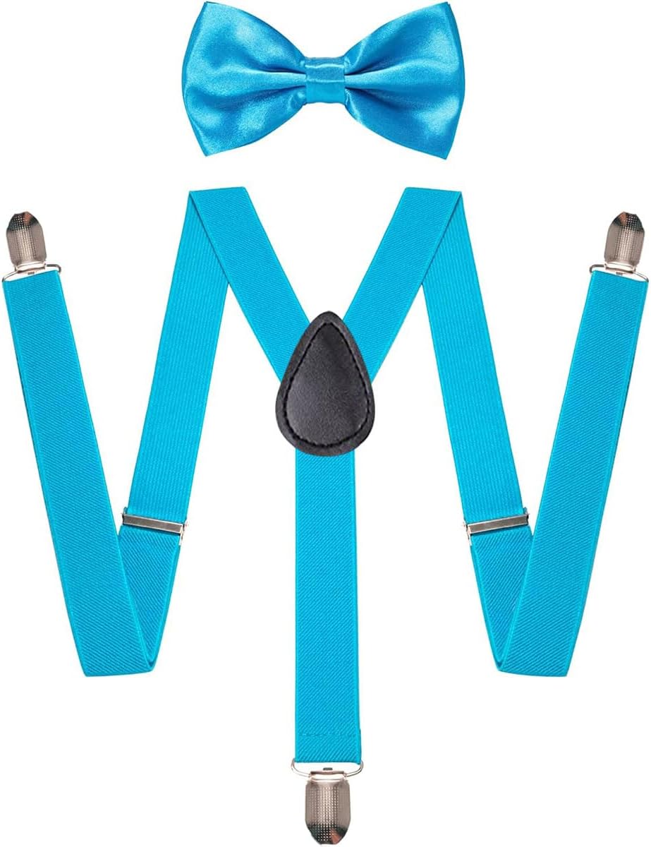 Kids Suspenders Adjustable Suspenders Set With Bow Ties for Boys and Girls - Blue - One Size