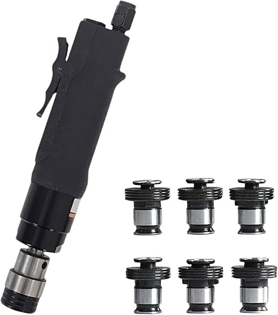 M3-M12 Handheld Pneumatic Tapping Machine Tapping Tool Air Tapper Drill for Blind Hole Tapping Work in Metal, Wood, Plastic, Castings with 6 Self-Locking Chucks: M3,M4,M5,M6(M8),M10,M12.