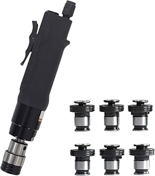 M3-M12 Handheld Pneumatic Tapping Machine Tapping Tool Air Tapper Drill for Blind Hole Tapping Work in Metal, Wood, Plastic, Castings with 6 Self-Locking Chucks M3,M4,M5,M6M8,M10,M12.