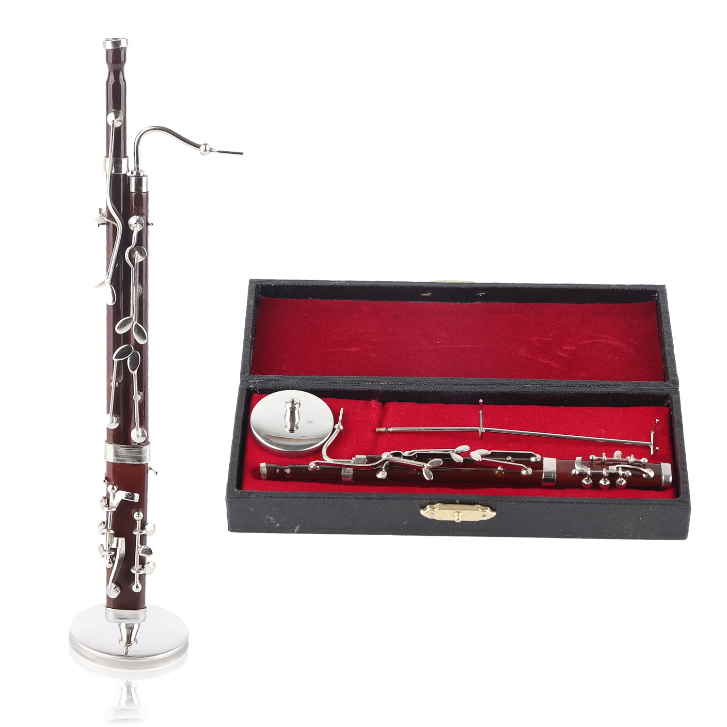 Miniatur Fagott Ornamente 17 cm Mini Fagott Modell mit Ständer und Koffer, Musikinstrument Musikalische Ornamente Miniatur Dekoration Heimdekoration